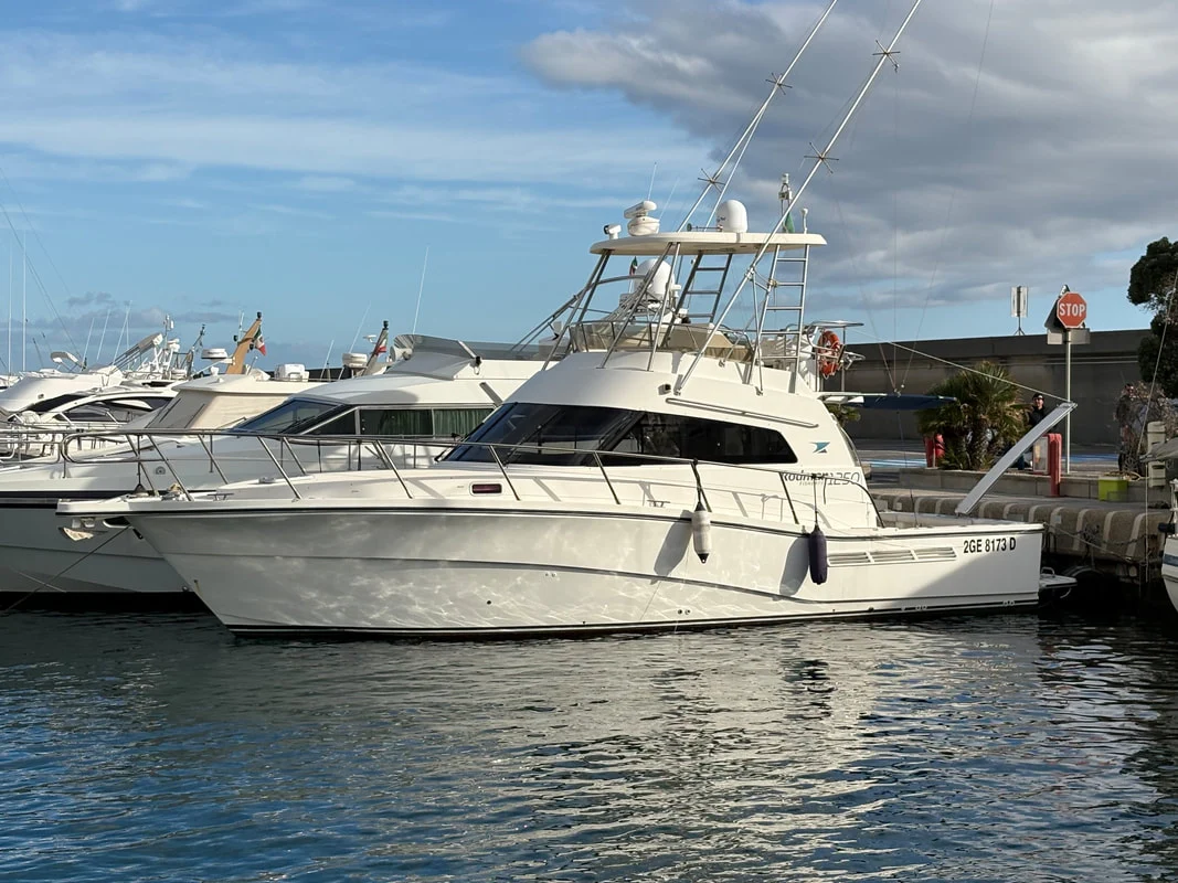 True Blue, a Rodman 1250 Fisher Pro, moored at the harbour